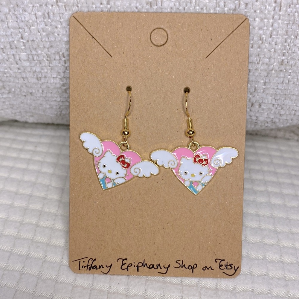 Hello Kitty Inspired Winged Heart Hello Kitty Earrings NWT
